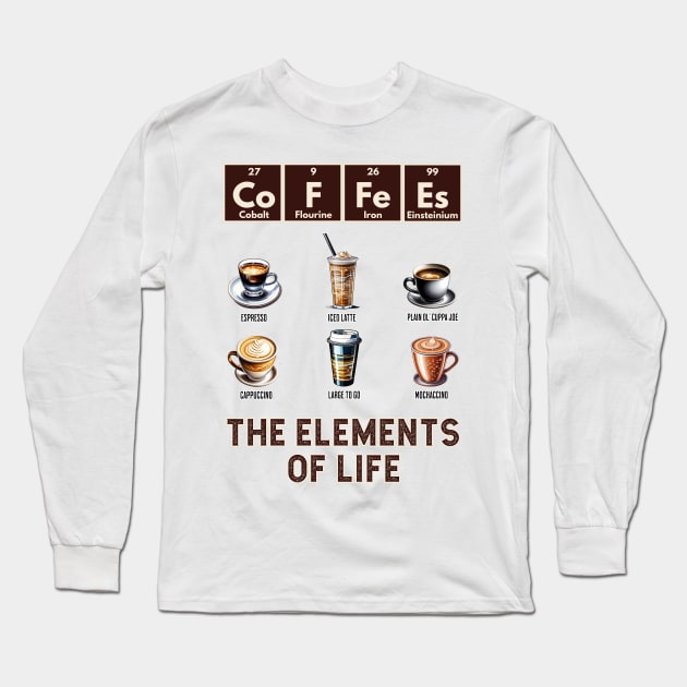 CoFFeEs: The Elements of Life with different coffee styles Long Sleeve T-Shirt by Luxinda